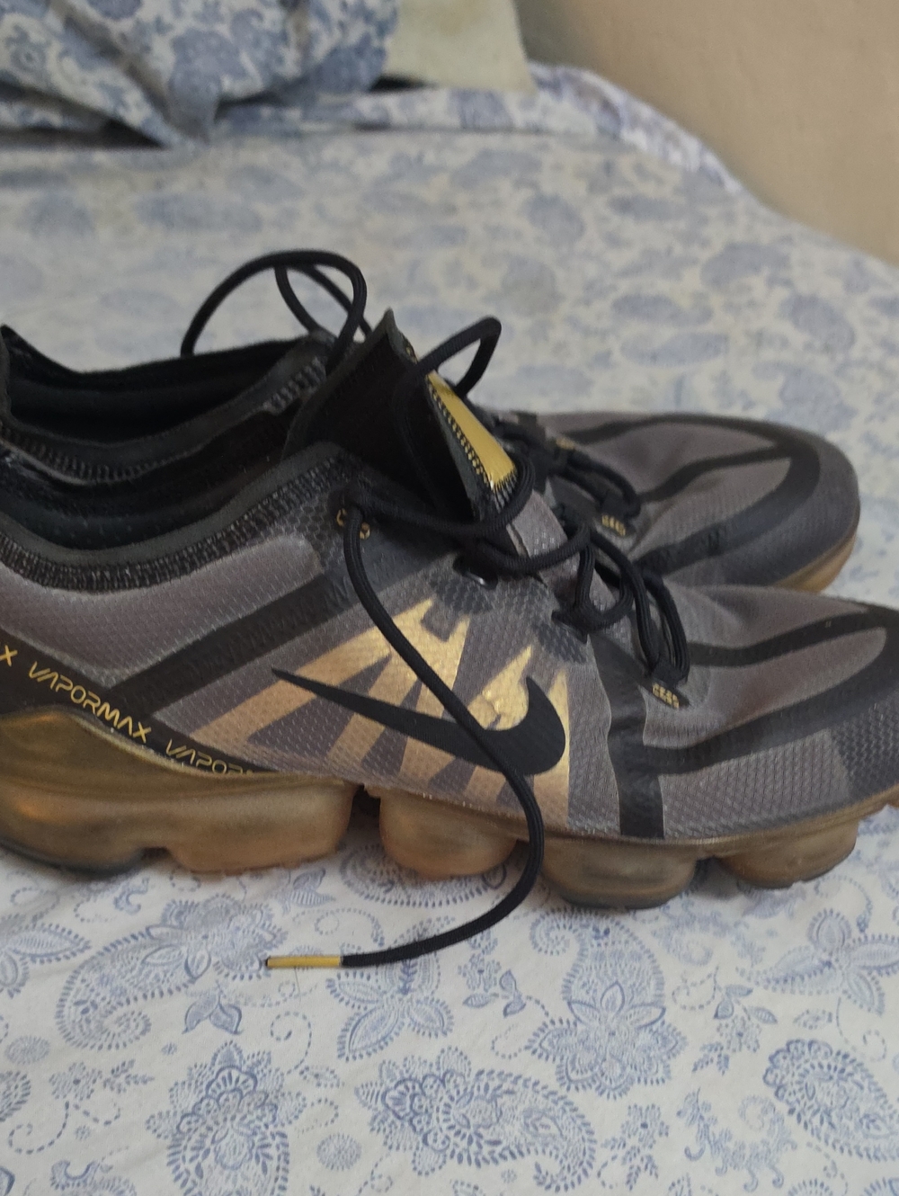 Nike Gray and Gold VaporMax Running Sneakers